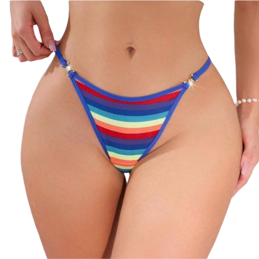 Colorful Striped Thong Bottom